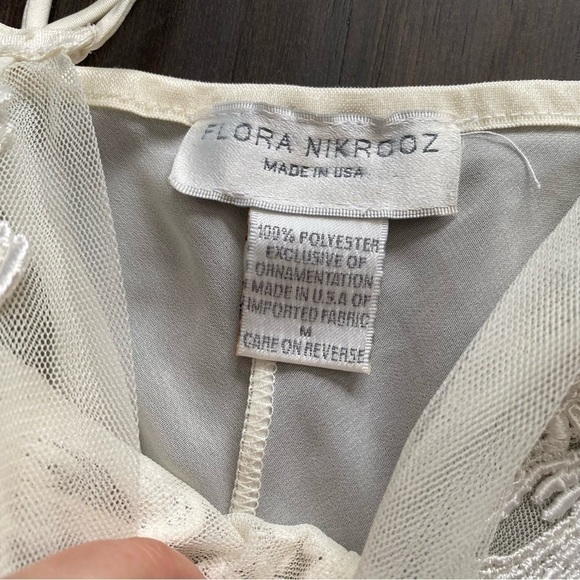 Flora Nikrooz Lace Satin Cream Silky Slip Nighty Teddy Size Medium Semi Sheer - Picture 3 of 4